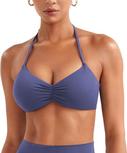 Yeoreo Halter Sports Pras for Women قابلة للتعديل strappy مفتوحة الظهر تأثير وسادات قابلة للإزالة Deep v bra praout gym yoga crop top in Kuwait