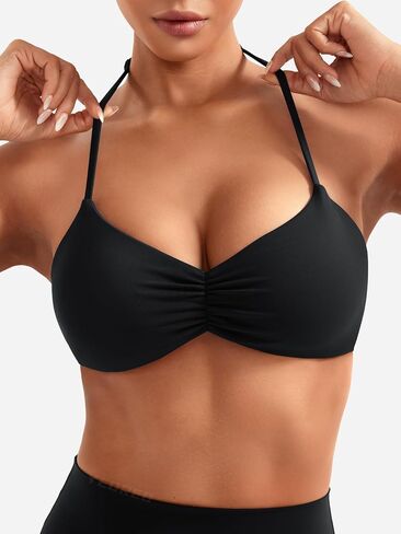 Yeoreo Halter Sports Pras for Women قابلة للتعديل strappy مفتوحة الظهر تأثير وسادات قابلة للإزالة Deep v bra praout gym yoga crop top in Kuwait