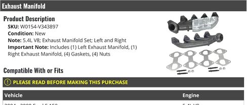 Exhaust Manifold Set of 2 with Gaskets- Compatible with 2004-2009 Ford F-150 5.4L V8 in Saudi Arabia