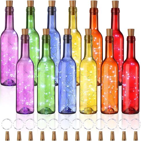 Rtteri 12 Sets Small Empty Wine Bottles with Cork Lights Centerpiece and 30 LED Battery Operated Cork Lights for Birthday Wedding Party Decoration(375 ml,Warm White) in Saudi Arabia