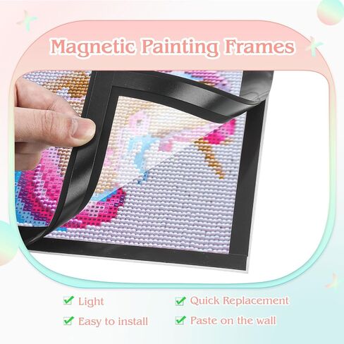 Harloon 18 Pcs Magnetic Diamond Art Frames 6 x 6 Inch Diamond Art Self Adhesive Picture Frame Magnetic Frame for Painting Pictures Canvas Room Wall Window Door Decorations Accessories, Black in Saudi Arabia