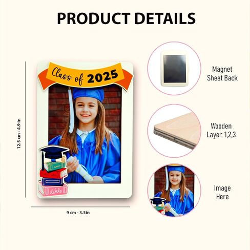 Graduation Photo Frame, Wooden Magnetic Photo Frame for Refregerator, Class of 2025, Graduation Gift 2025, School Locker Decoration, High School Grad Gift in Saudi Arabia