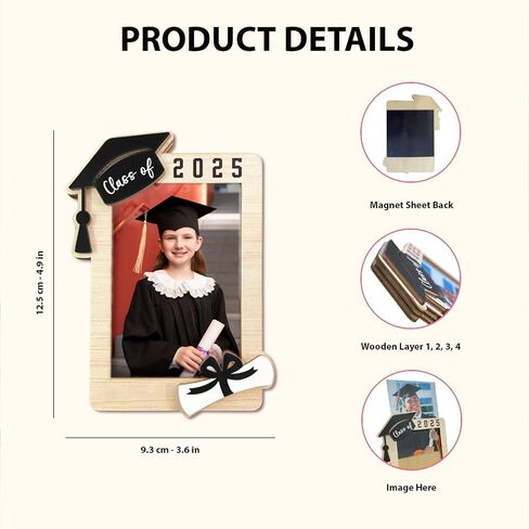Graduation Photo Frame, Wooden Magnetic Photo Frame for Refregerator, Class of 2025, Graduation Gift 2025, School Locker Decoration, High School Grad Gift in Saudi Arabia