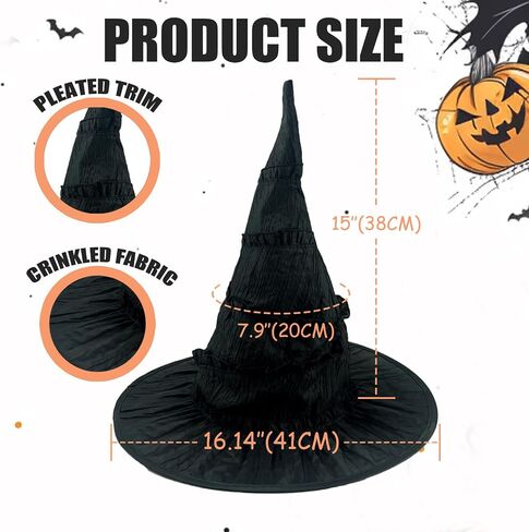 Halloween Black Witch Hat Black Witches Hat for Women Halloween Costumes Accessories in Saudi Arabia