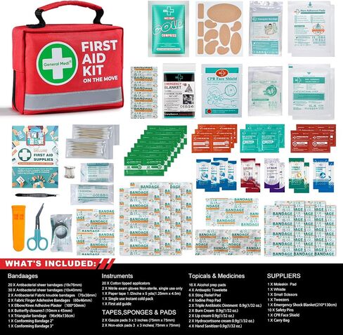 General Medi First Aid Kit - 150 Pieces Small Compact First Aid Kit Bag - Includes Instant Cold Pack, Emergency Blanket for Travel, Home, Office, Vehicle, Camping in Kuwait