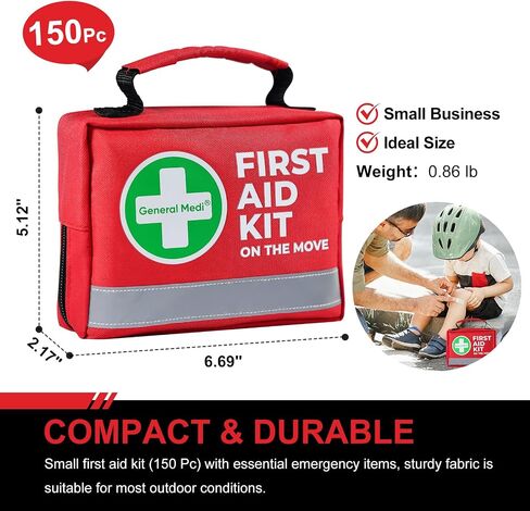 General Medi First Aid Kit - 150 Pieces Small Compact First Aid Kit Bag - Includes Instant Cold Pack, Emergency Blanket for Travel, Home, Office, Vehicle, Camping in Kuwait