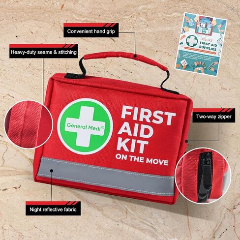 General Medi First Aid Kit - 150 Pieces Small Compact First Aid Kit Bag - Includes Instant Cold Pack, Emergency Blanket for Travel, Home, Office, Vehicle, Camping in Kuwait