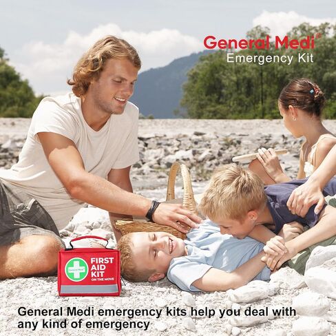 General Medi First Aid Kit - 150 Pieces Small Compact First Aid Kit Bag - Includes Instant Cold Pack, Emergency Blanket for Travel, Home, Office, Vehicle, Camping in Kuwait