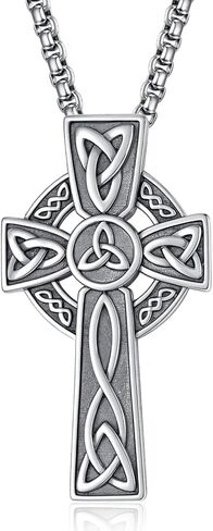 TANGPOET عقدة سلتيك قلادة للرجال الأولاد 925 الفضة الاسترليني المؤكسد الأيرلندية الصليب قلادة قلادة مجوهرات هدايا لعيد الميلاد عيد الميلاد مع سلسلة 20 "+ 2" in Kuwait