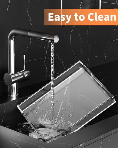 Acrylic Serving Tray Set of 2-16x12 & 16x11.4 Inch Clear Luxury Trays for Kitchen, Dining, Bathroom Organizer - Non-Slip, Scratch-Resistant, Spill-Proof Design - Ideal Gift for Housewarming, Parties in Kuwait