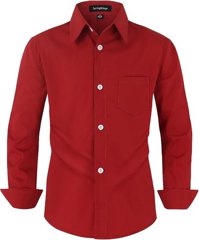 Spring&Gege Boys Long Sleeve Dress Shirts Stretch Wrinkle Free Formal Uniform Solid in Saudi Arabia