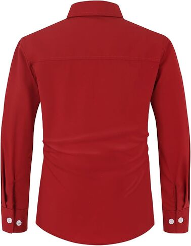 Spring&Gege Boys Long Sleeve Dress Shirts Stretch Wrinkle Free Formal Uniform Solid in Saudi Arabia
