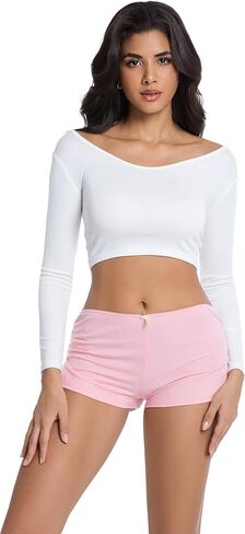 Sexy Micro Shorts for Women Low Waist Side Slit Boyshort Slim Booty Shorts Lounge Pj Bottom Cute Sleepwear in Saudi Arabia