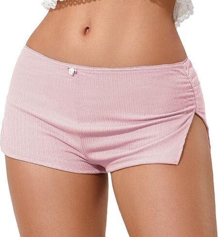 Sexy Micro Shorts for Women Low Waist Side Slit Boyshort Slim Booty Shorts Lounge Pj Bottom Cute Sleepwear in Saudi Arabia