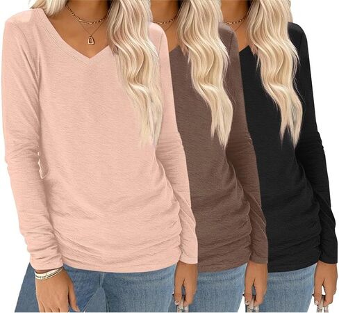 Ekouaer 3 Pack Long Sleeve Shirts for Women V Neck T Shirt Fall Casual Tops Basic Base Layer Undershirts Tees 2025 S-XXL in Saudi Arabia