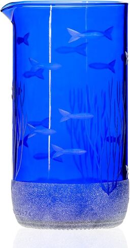 Rolf Glass School of Fish Twice حول إبريق الأزرق و Mini Sipper | 13oz قاذف زجاجي معاد تدويره و 2 "Mini Sipper | تذوق Tequila | مصنوعة من زجاجات معاد تدويرها | محفورة في الولايات المتحدة الأمريكية | 2pc + مجموعة هدايا in Kuwait