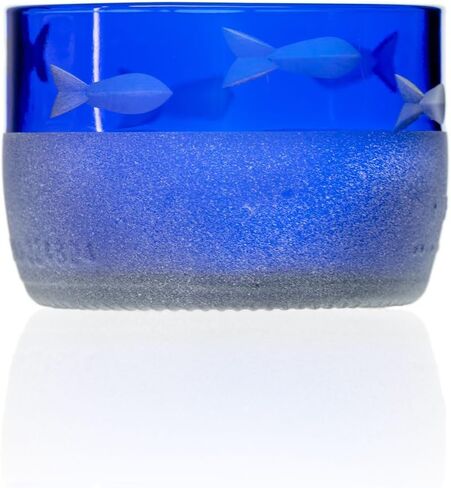 Rolf Glass School of Fish Twice حول إبريق الأزرق و Mini Sipper | 13oz قاذف زجاجي معاد تدويره و 2 "Mini Sipper | تذوق Tequila | مصنوعة من زجاجات معاد تدويرها | محفورة في الولايات المتحدة الأمريكية | 2pc + مجموعة هدايا in Kuwait