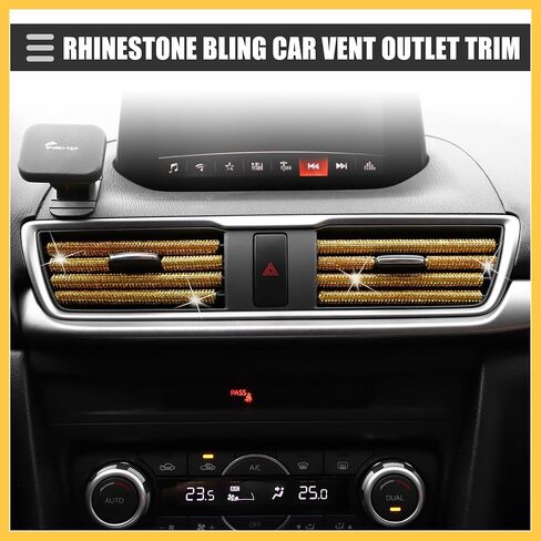 Universal Bling Car Vent Outlet Trim for Women, Rhinestone Car Interior Parts, Air Conditioner Vent Outlet Trim Decoration Strip, PVC Rhinestone, Yellow, 12Pcs Auto Replacer in Saudi Arabia