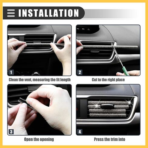 Universal Bling Car Vent Outlet Trim for Women, Rhinestone Car Interior Parts, Air Conditioner Vent Outlet Trim Decoration Strip, PVC Rhinestone, Yellow, 12Pcs Auto Replacer in Saudi Arabia