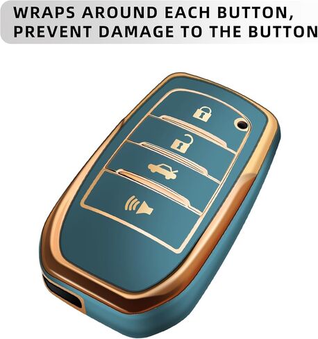 JOYEAR for Toyota Key Fob Cover with Key chain Compatible with 2025 Camry 2020-2025 RAV4 Prime 2019-2025 Land Cruiser 2021-2025 Venza Hilux Grand Highlander Tundra Corolla BZ4X (Gold-Green) in Saudi Arabia