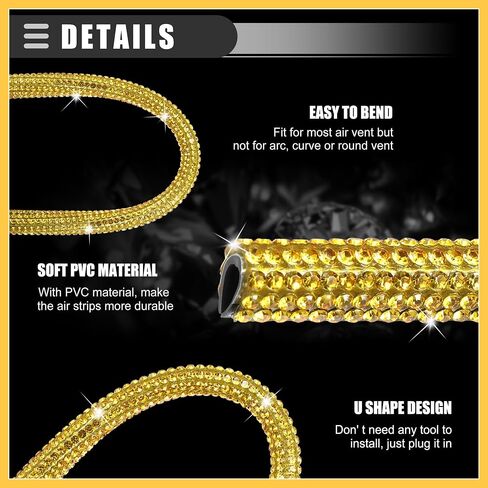 Universal Bling Car Vent Outlet Trim for Women, Rhinestone Car Interior Parts, Air Conditioner Vent Outlet Trim Decoration Strip, PVC Rhinestone, Yellow, 12Pcs Auto Replacer in Saudi Arabia