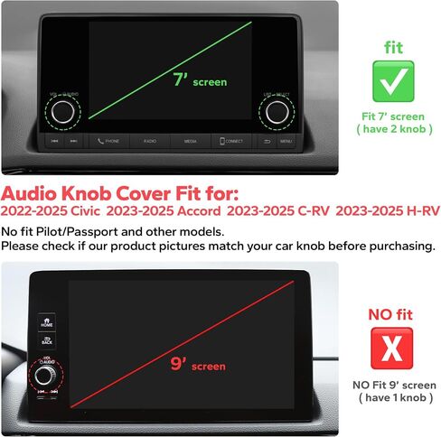 Accessories for Honda Civic 2022-2025 & CRV/HRV/Accord/Acura Ingetra 2023-2025 with 7" inch Screen - 2pcs Audio Volume Aluminum Alloy Knob Cover Trims (Red, for 7-inch Screen) in Kuwait