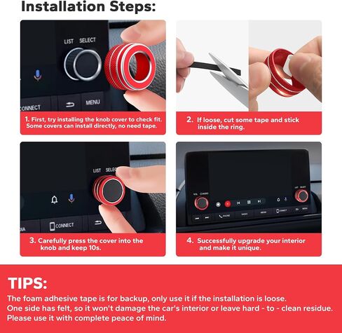 Accessories for Honda Civic 2022-2025 & CRV/HRV/Accord/Acura Ingetra 2023-2025 with 7" inch Screen - 2pcs Audio Volume Aluminum Alloy Knob Cover Trims (Red, for 7-inch Screen) in Kuwait