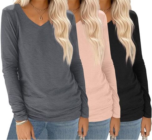 Ekouaer 3 Pack Long Sleeve Shirts for Women V Neck T Shirt Fall Casual Tops Basic Base Layer Undershirts Tees 2025 S-XXL in Saudi Arabia