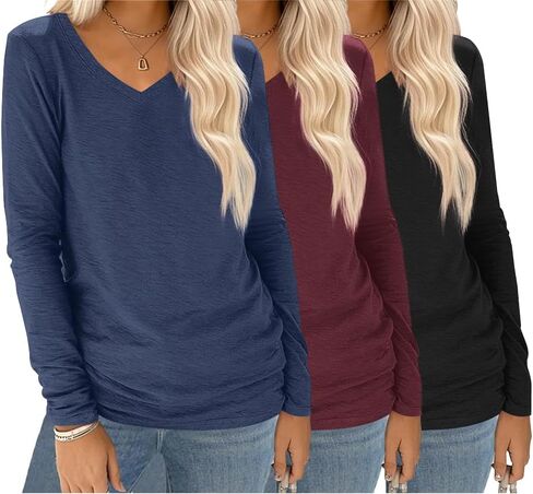 Ekouaer 3 Pack Long Sleeve Shirts for Women V Neck T Shirt Fall Casual Tops Basic Base Layer Undershirts Tees 2025 S-XXL in Saudi Arabia