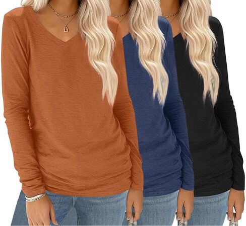 Ekouaer 3 Pack Long Sleeve Shirts for Women V Neck T Shirt Fall Casual Tops Basic Base Layer Undershirts Tees 2025 S-XXL in Saudi Arabia