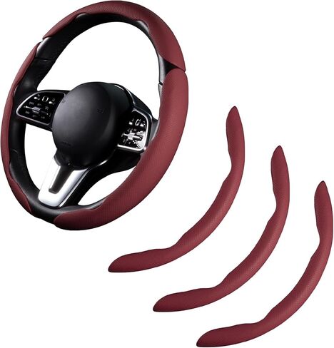 Car Steering Wheel Cover Nappa Leather Snap On 3Pcs Set Steering Wheel Wrap Non-Slip Protector Steering Wheel Accessories 14-15 inch Universal Black in Kuwait