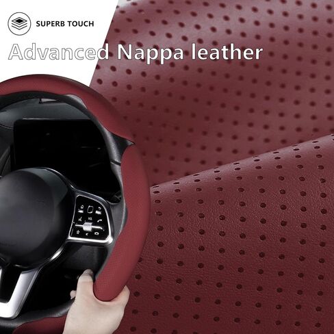 Car Steering Wheel Cover Nappa Leather Snap On 3Pcs Set Steering Wheel Wrap Non-Slip Protector Steering Wheel Accessories 14-15 inch Universal Black in Kuwait