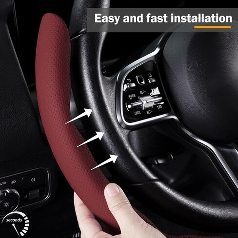 Car Steering Wheel Cover Nappa Leather Snap On 3Pcs Set Steering Wheel Wrap Non-Slip Protector Steering Wheel Accessories 14-15 inch Universal Black in Kuwait