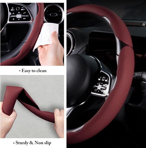 Car Steering Wheel Cover Nappa Leather Snap On 3Pcs Set Steering Wheel Wrap Non-Slip Protector Steering Wheel Accessories 14-15 inch Universal Black in Kuwait