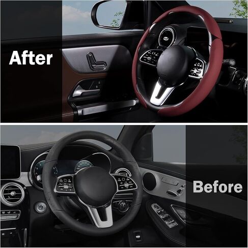 Car Steering Wheel Cover Nappa Leather Snap On 3Pcs Set Steering Wheel Wrap Non-Slip Protector Steering Wheel Accessories 14-15 inch Universal Black in Kuwait