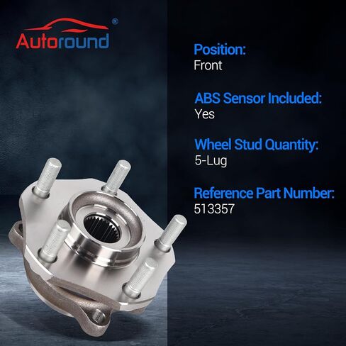 Autoround 513357 محمل العجلات الأمامية وتجميع المحور متوافق مع نيسان روغ 2014-2023 ، Rogue Sport 2017-2022 ، Qashqai 2017-2018 ، 5 lugs w/abs ، مجموعة من 2 in Kuwait