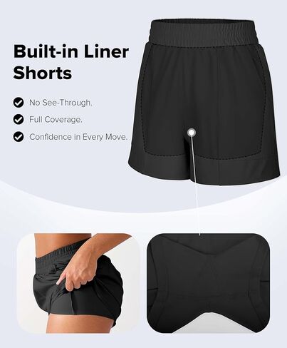 شورت شورت شورت رياضي عالي الخصر للنساء 3 "مع جيوب بطانة تجار in Kuwait