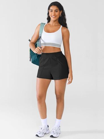 شورت شورت شورت رياضي عالي الخصر للنساء 3 "مع جيوب بطانة تجار in Kuwait