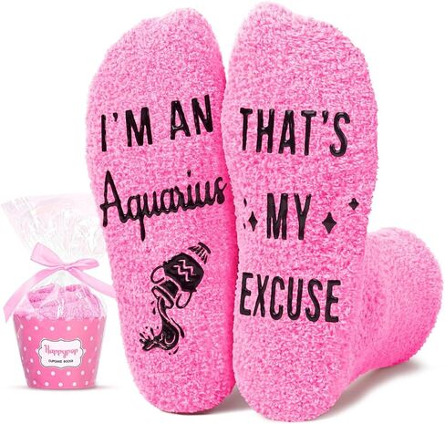 HAPPYPOP Aquarius Zodiac Birthday Gifts for Women - Astrology Space Constellation Horoscope Gifts for Teen Girls, Fuzzy Star Galaxy Aquarius Socks in Saudi Arabia