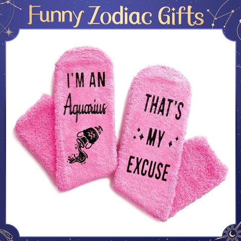 HAPPYPOP Aquarius Zodiac Birthday Gifts for Women - Astrology Space Constellation Horoscope Gifts for Teen Girls, Fuzzy Star Galaxy Aquarius Socks in Saudi Arabia