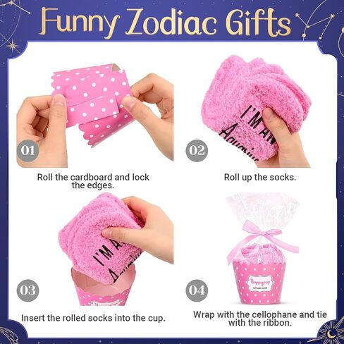 HAPPYPOP Aquarius Zodiac Birthday Gifts for Women - Astrology Space Constellation Horoscope Gifts for Teen Girls, Fuzzy Star Galaxy Aquarius Socks in Saudi Arabia