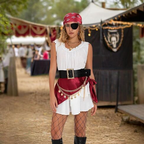 Women Pirate Accessories Costume Head Scarf Waist Belt 7pcs Halloween Pirate Set in Saudi Arabia
