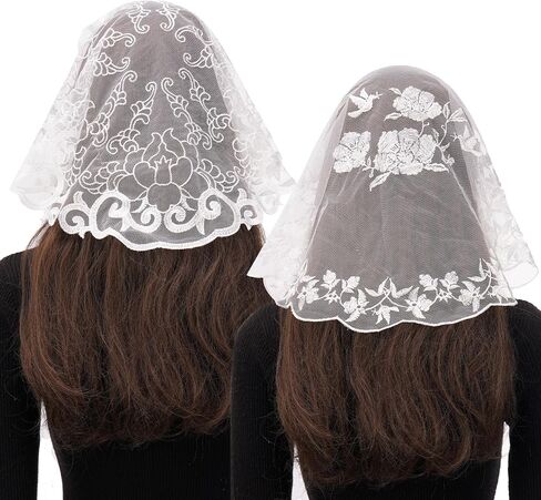 Bozidol 2 Pack Veils for Church Catholic, Round Floral Lace Mantilla Chapel Veil, Latin Mass Head Coverings for Women Girls in Saudi Arabia