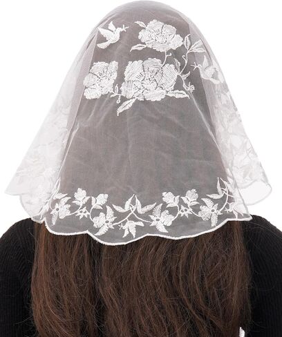 Bozidol 2 Pack Veils for Church Catholic, Round Floral Lace Mantilla Chapel Veil, Latin Mass Head Coverings for Women Girls in Saudi Arabia