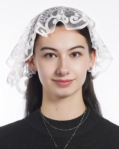 Bozidol 2 Pack Veils for Church Catholic, Round Floral Lace Mantilla Chapel Veil, Latin Mass Head Coverings for Women Girls in Saudi Arabia