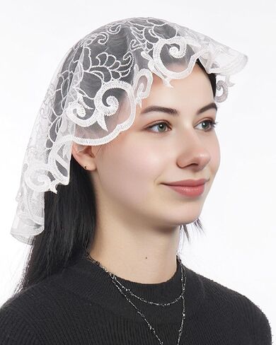 Bozidol 2 Pack Veils for Church Catholic, Round Floral Lace Mantilla Chapel Veil, Latin Mass Head Coverings for Women Girls in Saudi Arabia