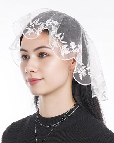 Bozidol 2 Pack Veils for Church Catholic, Round Floral Lace Mantilla Chapel Veil, Latin Mass Head Coverings for Women Girls in Saudi Arabia