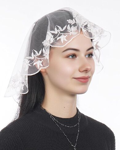 Bozidol 2 Pack Veils for Church Catholic, Round Floral Lace Mantilla Chapel Veil, Latin Mass Head Coverings for Women Girls in Saudi Arabia