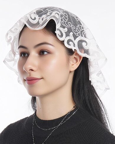Bozidol 2 Pack Veils for Church Catholic, Round Floral Lace Mantilla Chapel Veil, Latin Mass Head Coverings for Women Girls in Saudi Arabia