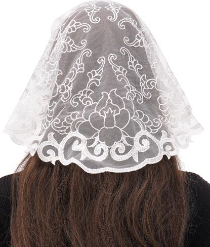 Bozidol 2 Pack Veils for Church Catholic, Round Floral Lace Mantilla Chapel Veil, Latin Mass Head Coverings for Women Girls in Saudi Arabia